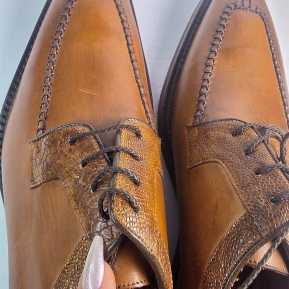 Belvedere Exotic Men\'s Brown Leather Lace Up Moc Toe Oxford Dress Shoes - 8.5 main image 14